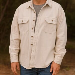 Vintage WOOLRICH Heavy Cotton Button Down Shirt Jacket Tan Chore Barn Shacket XL